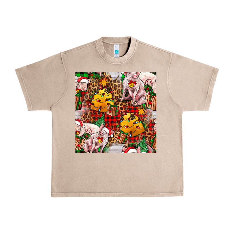 Christmas Pig  Tartan With  Hay And Christmas Ligh Urban Heavy Tee by FaDigitalArtStudio | Teevron