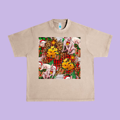 Christmas Pig  Tartan With  Hay And Christmas Ligh Urban Heavy Tee Designed By Fadigitalartstudio