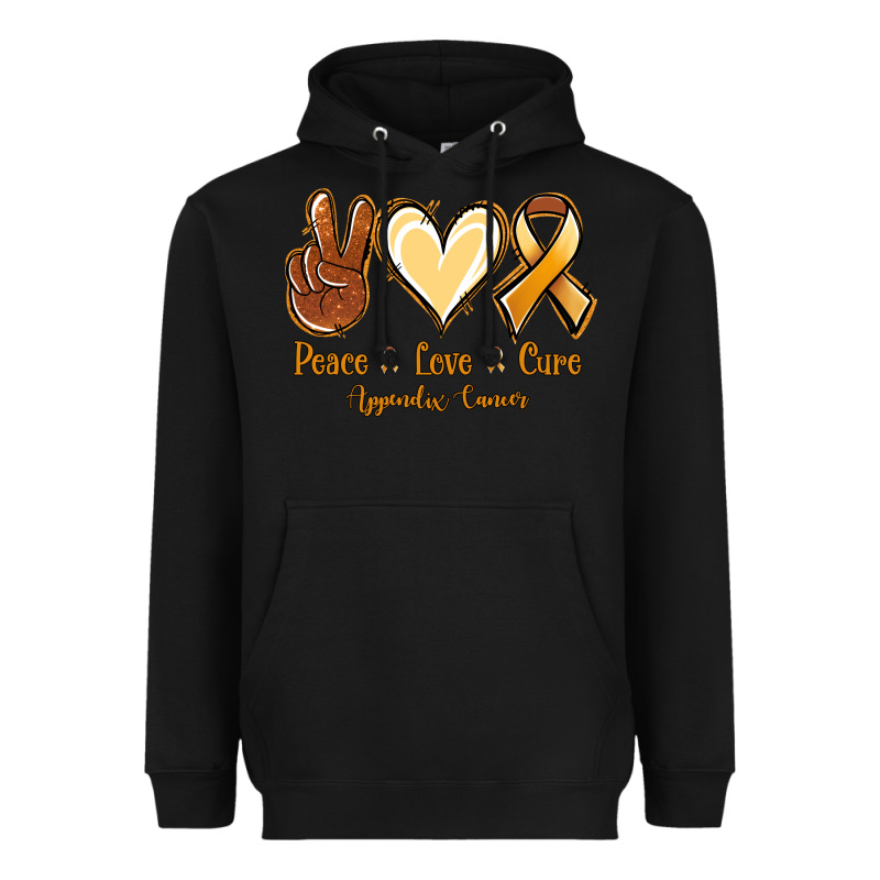 Peace Love Cure Appendix Cancer Heavyweight Hoodie by NancyCooperArtShop | Teevron
