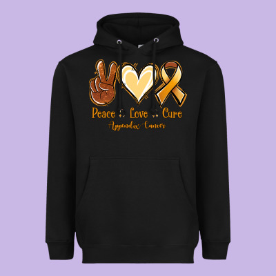 Peace Love Cure Appendix Cancer Heavyweight Hoodie Designed By Nancycooperartshop