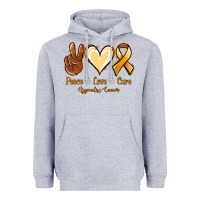 Heather Grey Peace love cure Appendix Cancer Heavyweight Hoodie - NancyCooperArtShop