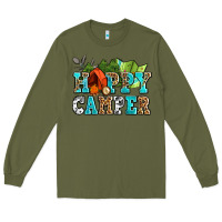 Army Green happy camper with trees and map Long Sleeve Tee - AdoDesignShop