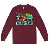 Burgundy happy camper with trees and map Long Sleeve Tee - AdoDesignShop