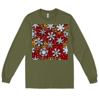 Army Green christmas snow crystals with plaid seamless pattern Long Sleeve Tee - BundleAndBundleShop