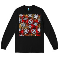 Black christmas snow crystals with plaid seamless pattern Long Sleeve Tee - BundleAndBundleShop