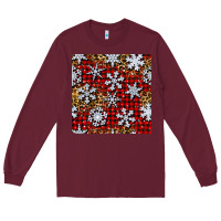 Burgundy christmas snow crystals with plaid seamless pattern Long Sleeve Tee - BundleAndBundleShop
