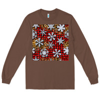 Chestnut christmas snow crystals with plaid seamless pattern Long Sleeve Tee - BundleAndBundleShop