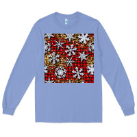 Colony Blue christmas snow crystals with plaid seamless pattern Long Sleeve Tee - BundleAndBundleShop
