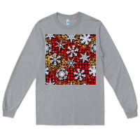 Heather Grey christmas snow crystals with plaid seamless pattern Long Sleeve Tee - BundleAndBundleShop