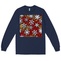 Navy christmas snow crystals with plaid seamless pattern Long Sleeve Tee - BundleAndBundleShop