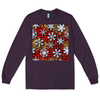 Plum christmas snow crystals with plaid seamless pattern Long Sleeve Tee - BundleAndBundleShop