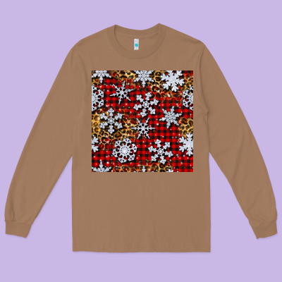 Christmas Snow Crystals With Plaid Seamless Pattern Long Sleeve Tee Designed By Bundleandbundleshop