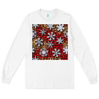 White christmas snow crystals with plaid seamless pattern Long Sleeve Tee - BundleAndBundleShop