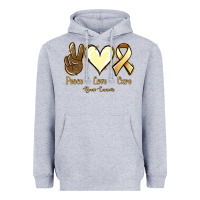 Heather Grey Peace love cure Bone Cancer Heavyweight Hoodie - NancyCooperArtShop