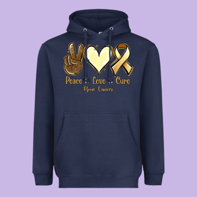 Peace Love Cure Bone Cancer Heavyweight Hoodie Designed By Nancycooperartshop