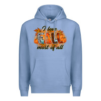 Colony Blue i love fall most of all Premium Hoodie - RacoonDesign