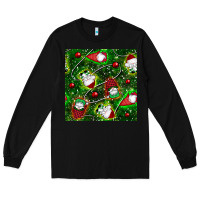 Black christmas gnomes seamless pattern Long Sleeve Tee - BundleAndBundleShop