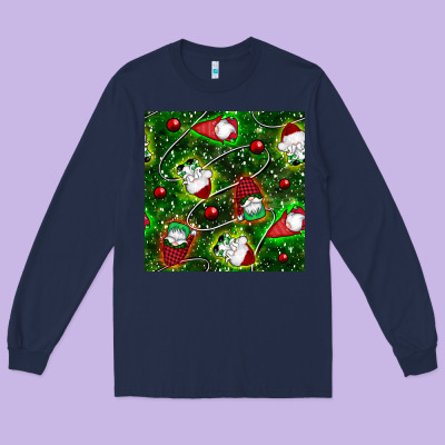 Christmas Gnomes Seamless Pattern Long Sleeve Tee Designed By Bundleandbundleshop