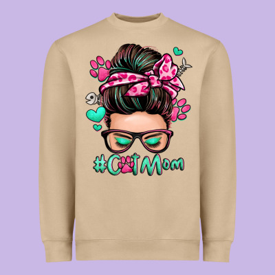 Cat Mom Messy Bun Heavyweight Sweatshirt Designed By Zillion Design Studio