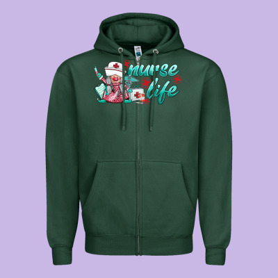 Nurse Life Gnomies Zipper Hoodie Designed By Barkaloodesign