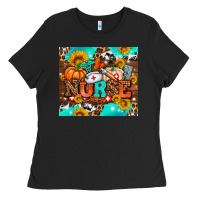 Black pumpkin nurse with sunflower Ladies Tee - AdoDesignShop