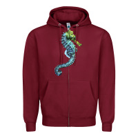 Burgundy Blue Seahorse Zipper Hoodie - LillyAllenDesigns