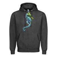 Charcoal Heather Blue Seahorse Zipper Hoodie - LillyAllenDesigns