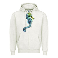Oatmeal Heather Blue Seahorse Zipper Hoodie - LillyAllenDesigns