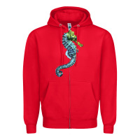 Red Blue Seahorse Zipper Hoodie - LillyAllenDesigns