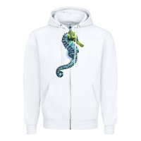 White Blue Seahorse Zipper Hoodie - LillyAllenDesigns