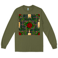 Army Green christmas candle and ornaments seamless pattern Long Sleeve Tee - BundleAndBundleShop
