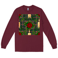 Burgundy christmas candle and ornaments seamless pattern Long Sleeve Tee - BundleAndBundleShop