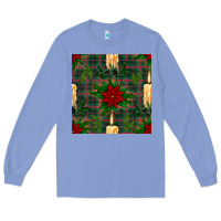 Colony Blue christmas candle and ornaments seamless pattern Long Sleeve Tee - BundleAndBundleShop