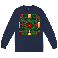 Navy christmas candle and ornaments seamless pattern Long Sleeve Tee - BundleAndBundleShop