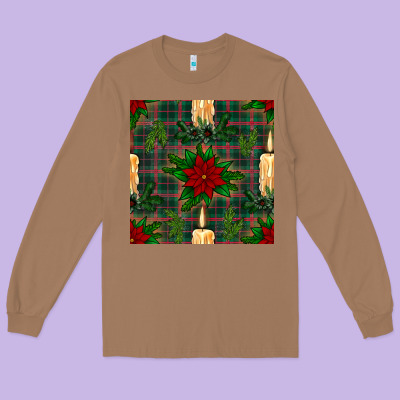 Christmas Candle And Ornaments Seamless Pattern Long Sleeve Tee Designed By Bundleandbundleshop