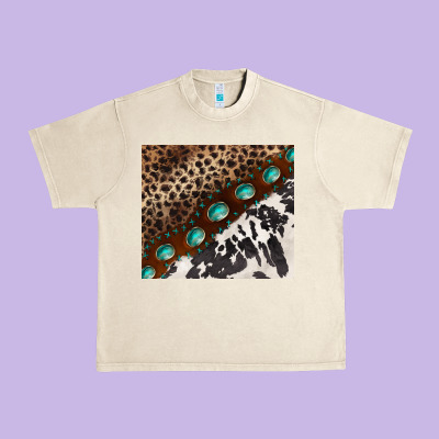 Leopard And Cowhide Gemstone Leather Urban Heavy Tee Designed By Barkaloodesign