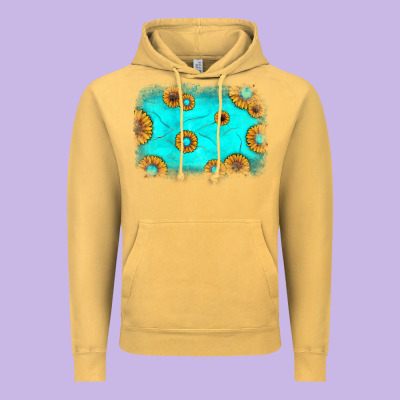 Turquoise Gemstone Sunflower Background Vintage Hoodie Designed By Jahusdesignshop