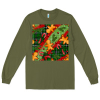 Army Green christmas gingerbread man and candy cane seamless pattern Long Sleeve Tee - BundleAndBundleShop
