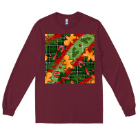 Burgundy christmas gingerbread man and candy cane seamless pattern Long Sleeve Tee - BundleAndBundleShop