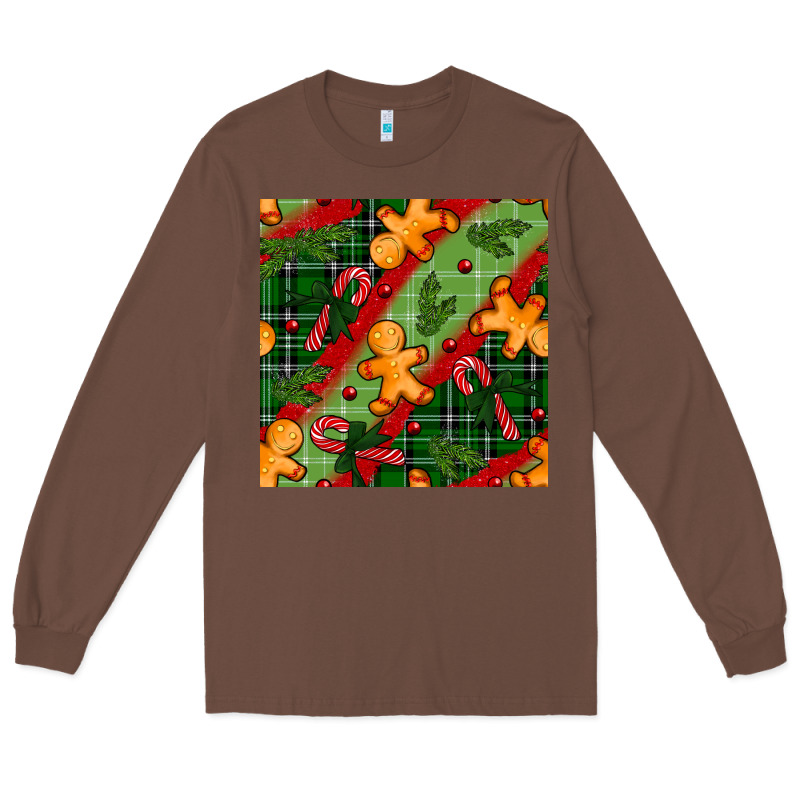 Christmas Gingerbread Man And Candy Cane Seamless Pattern Long Sleeve Tee by BundleAndBundleShop | Teevron
