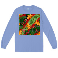Colony Blue christmas gingerbread man and candy cane seamless pattern Long Sleeve Tee - BundleAndBundleShop