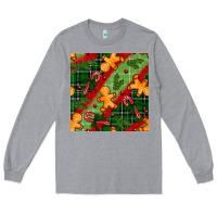 Heather Grey christmas gingerbread man and candy cane seamless pattern Long Sleeve Tee - BundleAndBundleShop