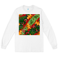 White christmas gingerbread man and candy cane seamless pattern Long Sleeve Tee - BundleAndBundleShop