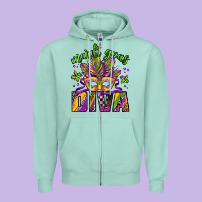 Mardi Gras Diva Zipper Hoodie Designed By Jasminsmagicworld
