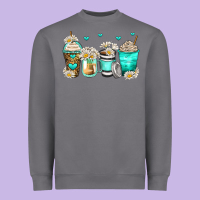 Daisy Coffee Cups Heavyweight Sweatshirt Designed By Zillion Design Studio