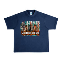 Navy just a girl who loves horses Urban Heavy Tee - CowhideDigitalArt