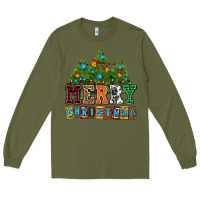 Army Green merry christmas with christmas trees Long Sleeve Tee - AdoDesignShop