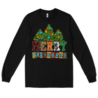 Black merry christmas with christmas trees Long Sleeve Tee - AdoDesignShop