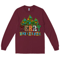 Burgundy merry christmas with christmas trees Long Sleeve Tee - AdoDesignShop
