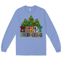 Colony Blue merry christmas with christmas trees Long Sleeve Tee - AdoDesignShop